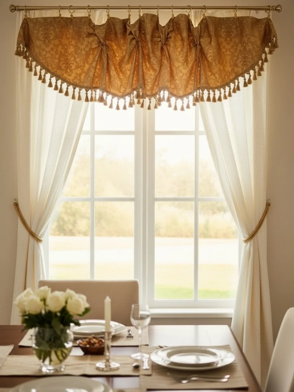 Gold Tassel Paisley Window Valance Elegant Window Treatment, Vintage Gold Tassel